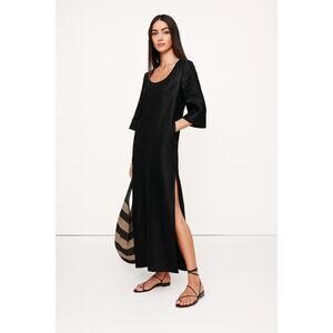 New Banana Republic Linen Scoop Neck Maxi Dress Black XL Extra Large Cover-Up